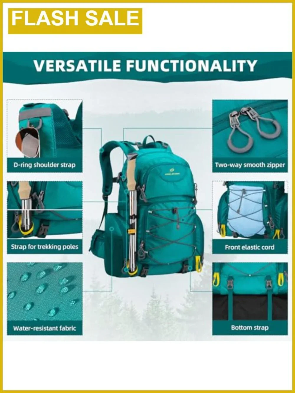 40L Waterproof Nylon Hiking Backpack Lightweight Travel Daypack